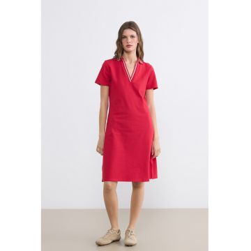 Rochie scurta polo din amestec de bumbac - Rosu