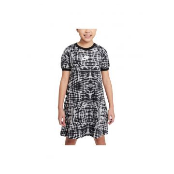 Rochie  Sportswear - imprimeu - maneca scurta - alb-negru - jerseu - pentru fete