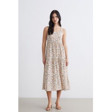 Rochie stratificata cu model floral - pentru gravide - Alb/Coral/Kaki