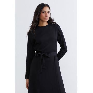 Rochie texturata cu maneci lungi - Negru