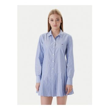 Rochie tip camasa din bumbac organic cu pliuri in partea de jos