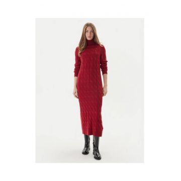 Rochie tricotata lunga cu guler inalt - Rosu