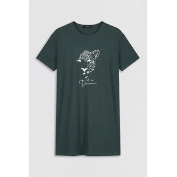 Rochie-tricou cu imprimeu frontal - Verde smarald -