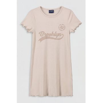 Rochie-tricou cu terminatii valurite - Bej deschis