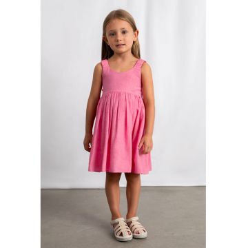 Rochie uni cu croiala in A si funda - Roz