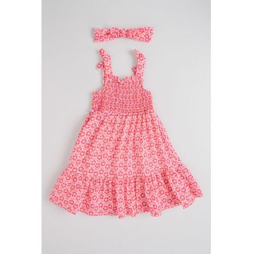 Set de rochie evazata si bentita - Roz deschis/Galben miere