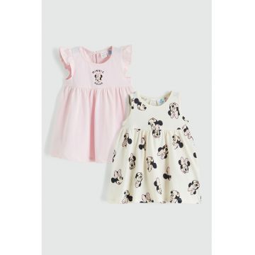 Set de rochii din bumbac - 2 piese - Alb fildes/Roz pal