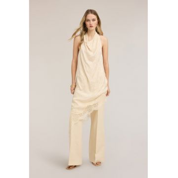 Rochie asimetrica din satin cu dantela - Bej deschis