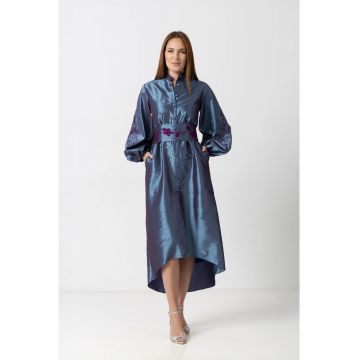 Rochie asimetrica din tafta cu brau brodat