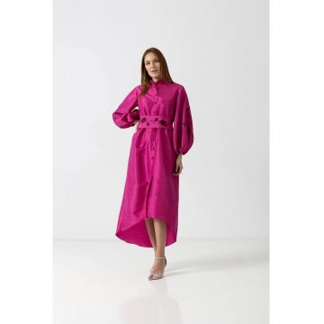 Rochie asimetrica din tafta cu brau brodat
