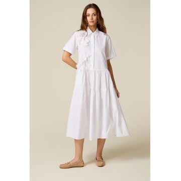 Rochie-camasa cu aplicatie florala - Alb optic