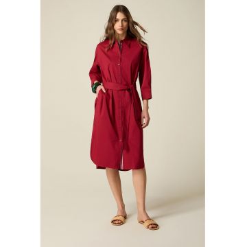 Rochie-camasa cu buzunare laterale - Rosu inchis