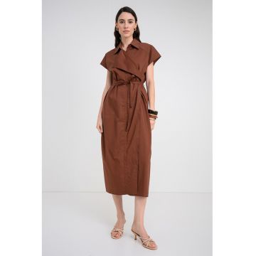 Rochie-camasa cu cordon in talie - Maro