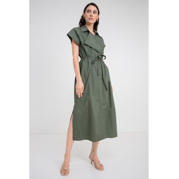 Rochie-camasa cu cordon in talie - Verde stins