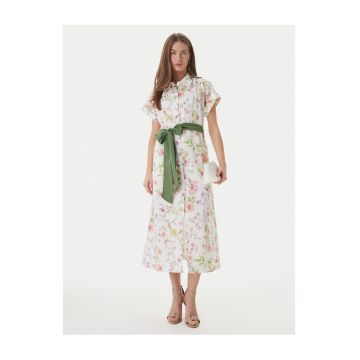 Rochie camasa Dama -  nasturi - ecru - 51% in - 49% bumbac