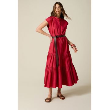 Rochie-camasa de bumbac cu o curea - Rosu