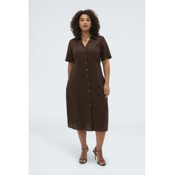 Rochie-camasa din amestec de in - Maro inchis