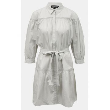 Rochie-camasa din bumbac cu model uni si cordon in talie