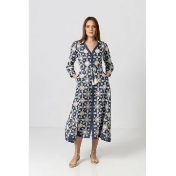 Rochie camasa din denim cu broderie florala sparta