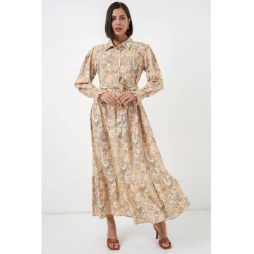 Rochie camasa  imprimeu paisley - galben chihlimbar - viscoza