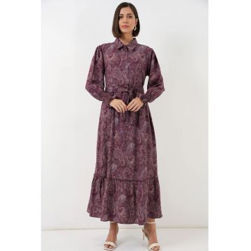Rochie camasa  imprimeu paisley - rosu - viscoza si nailon