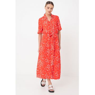 Rochie-camasa maxi vaporoasa cu model floral Island Escape - Alb/Rosu vermillion