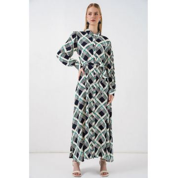 Rochie camasa midi -  carouri - albastru marin - 100% viscoza