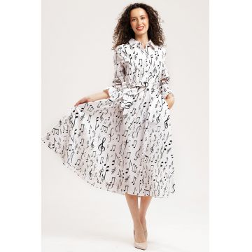 Rochie-camasa midi de bumbac - Alb/Negru
