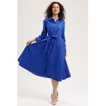 Rochie-camasa midi de bumbac - Albastru royal