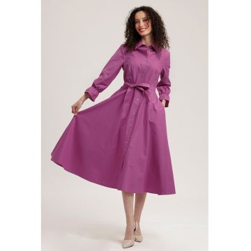 Rochie-camasa midi de bumbac - Roz fandango