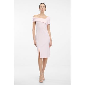Rochie cambrata cu decolteu asimetric - Roz pastel