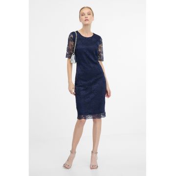 Rochie cambrata cu maneci scurte - Bleumarin