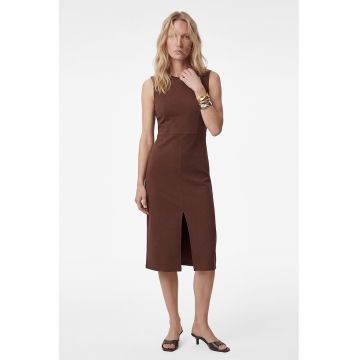 Rochie cambrata cu slit frontal - Maro cognac