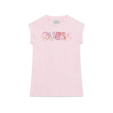 Rochie casual  bumbac - maneci scurte - Roz