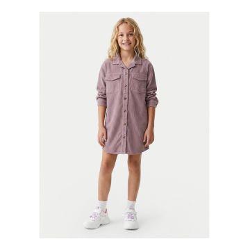 Rochie casual fete -  bumbac - violet - sistem inchidere cu nasturi