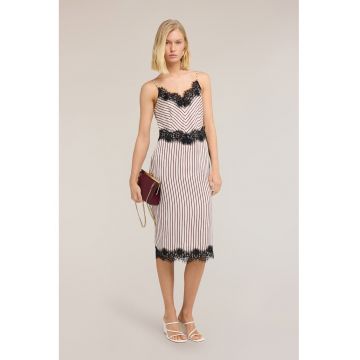 Rochie cu dantela si dungi - Rosu inchis/Crem