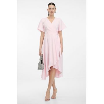 Rochie cu decolteu in V - model petrecut si terminatie asimetrica - Violet/Verde masliniu