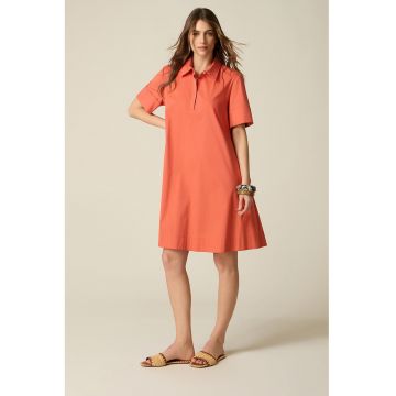 Rochie cu maneci scurte si fenta cu nasturi - Portocaliu mandarina