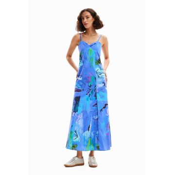 Rochie cu model si slit lateral - Verde/Violet/Albastru royal
