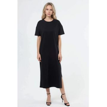 Rochie dama - Midi  casual - neagra - bumbac - poliester