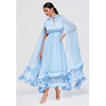 Rochie de seara maxi eleganta cu detalii din volan LA-OM-DLR405 - Albastru