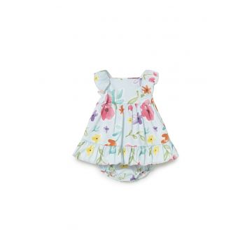 Rochie de vara -  albastru - imprimeu floral - set cu lenjerie intima - bumbac