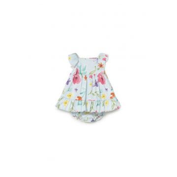 Rochie de vara -  albastru - imprimeu floral - set cu lenjerie intima - bumbac