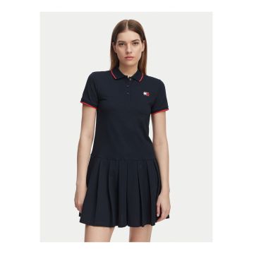 Rochie din amestec de bumbac cu guler polo - Albastru