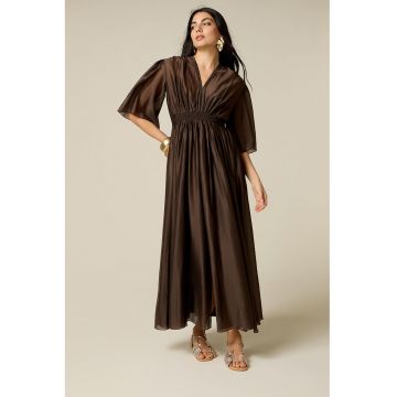 Rochie din amestec de lyocell cu maneci 3/4 - Maro inchis