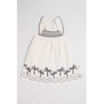 Rochie din bumbac cu broderie - Alb murdar