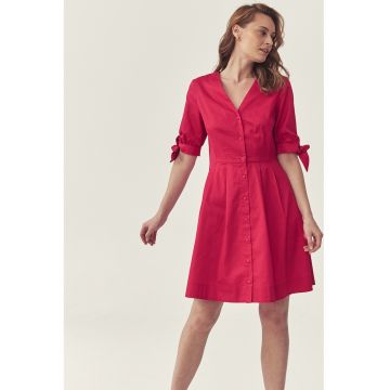 Rochie din bumbac cu decolteu in V - Rosu