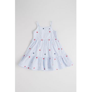 Rochie din bumbac cu model in dungi - Alb/Albastru pastel