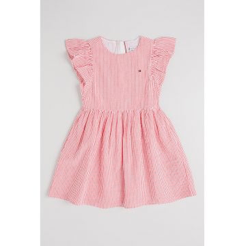 Rochie din bumbac cu model in dungi - Alb/Coral