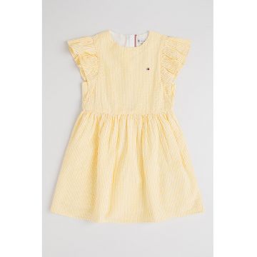 Rochie din bumbac cu model in dungi - Alb/Galben pai